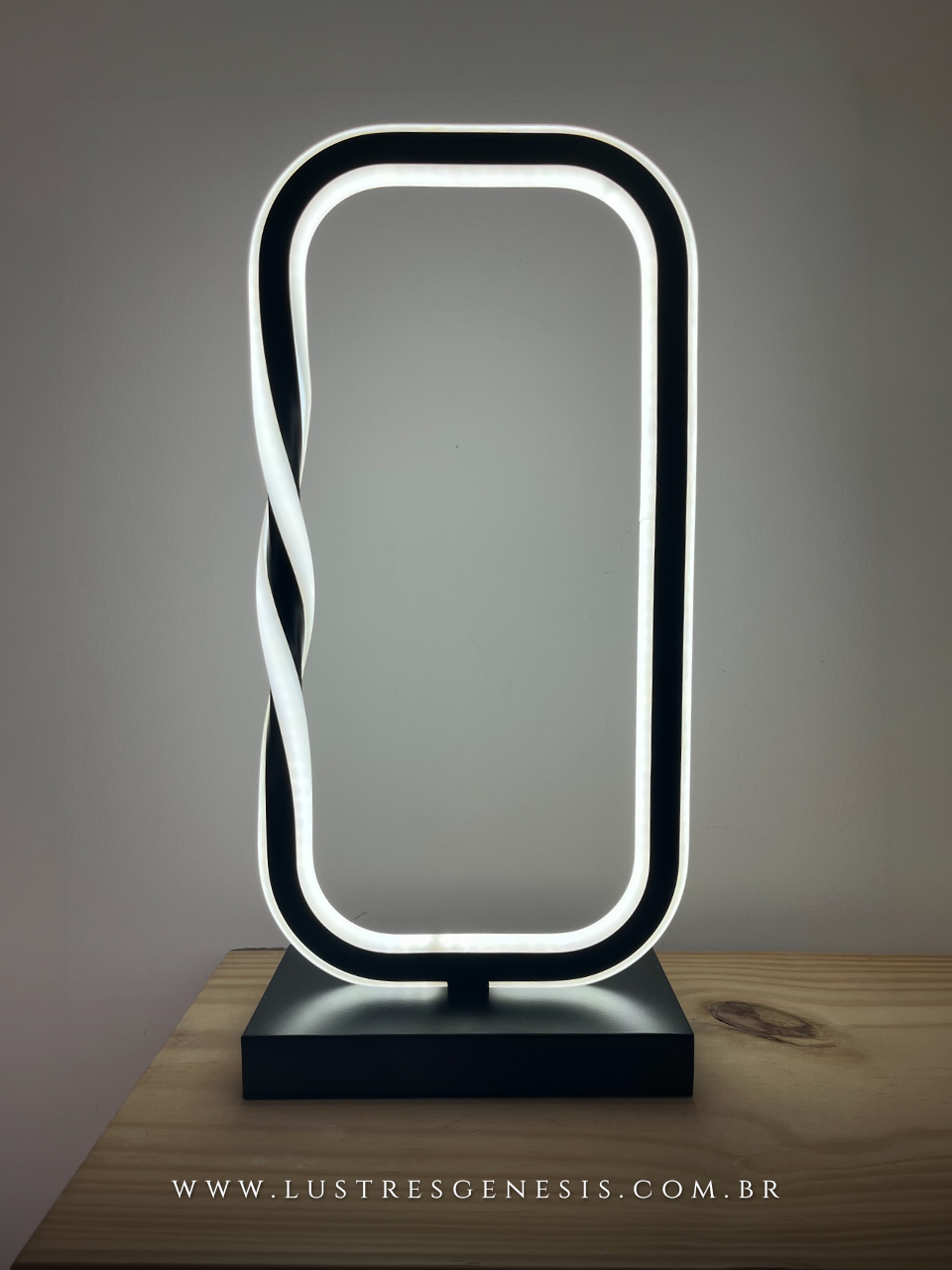 Abajur de Mesa LED Moderno Retangular Preto e Branco 20x40cm, Quarto, Sala, Cabeceira de Cama